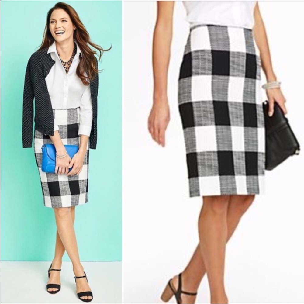 Talbots Tweed Black & White Checkered Pencil Skirt